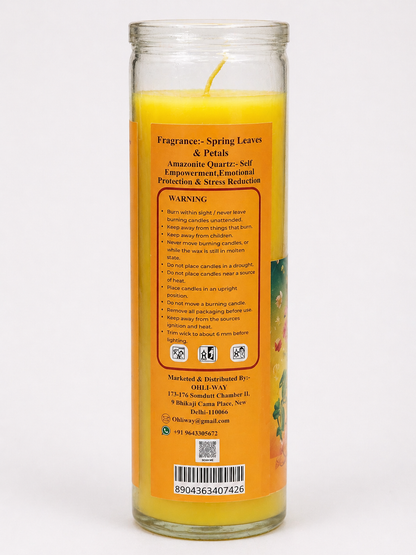 Candle with label on a white background