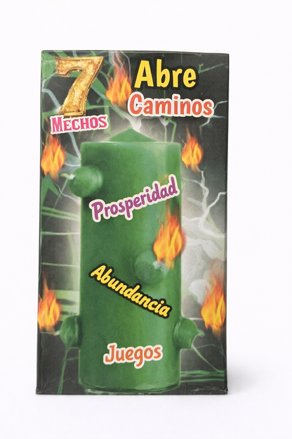 Green container with text and flames on a white background