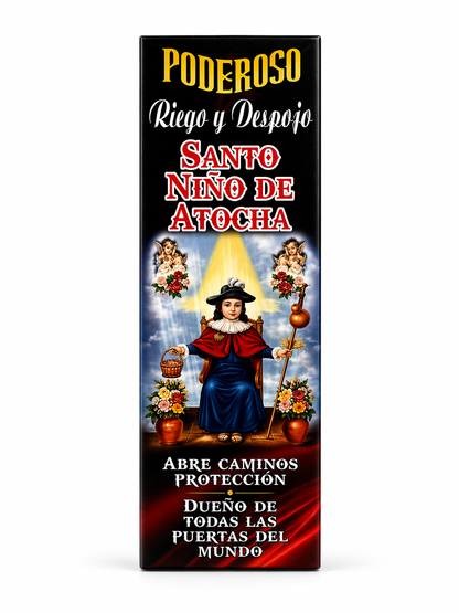 Product packaging with religious iconography and text on a white background