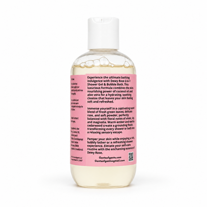 A bottle of Love Letter Bath shower gel and bubble bath with a white cap and a pink label, shown on a clean white background.