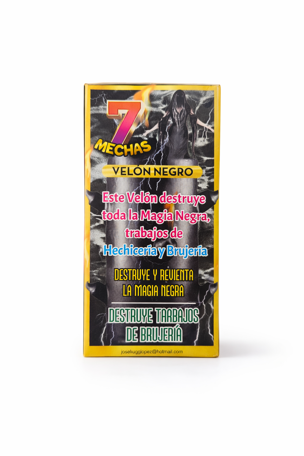 Product packaging with text and a black and yellow design on a white background