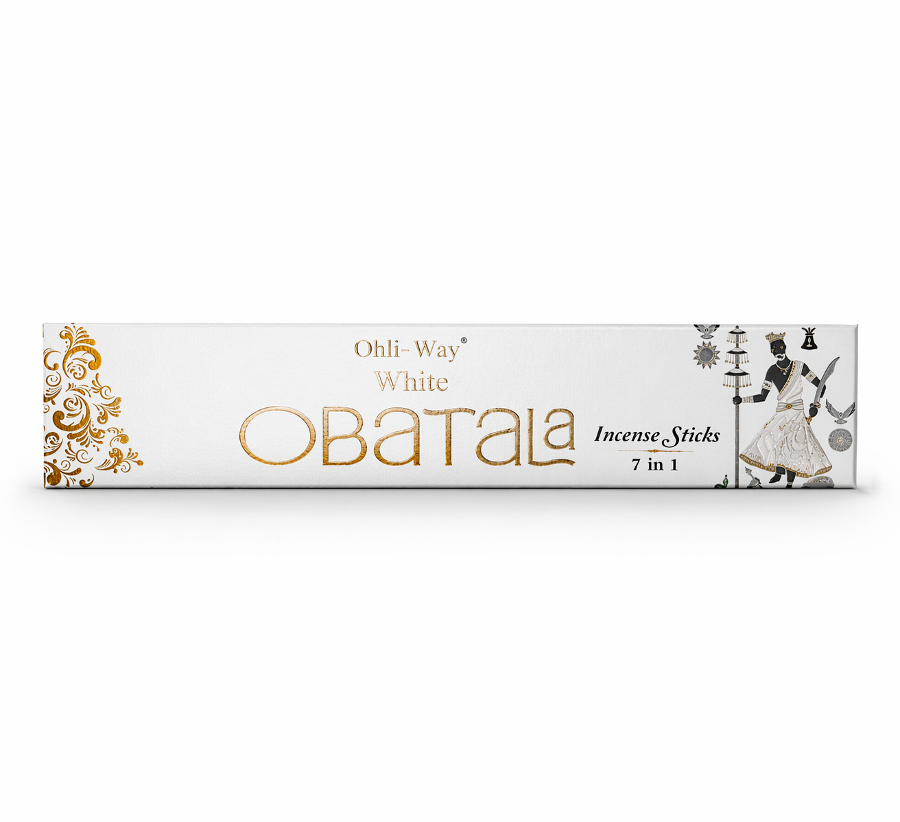 Box of Obatala incense sticks on a white background
