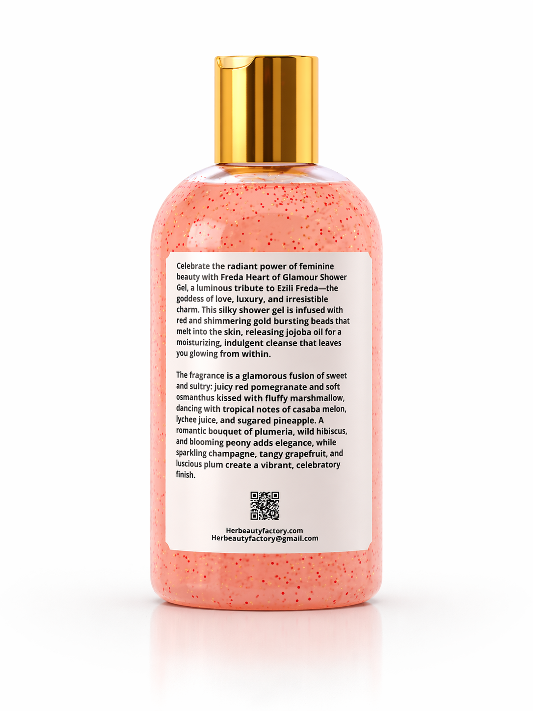 Pink bottle with gold cap on a white background