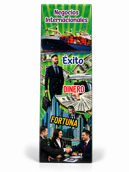 Brochure cover with business-themed images and text on a white background