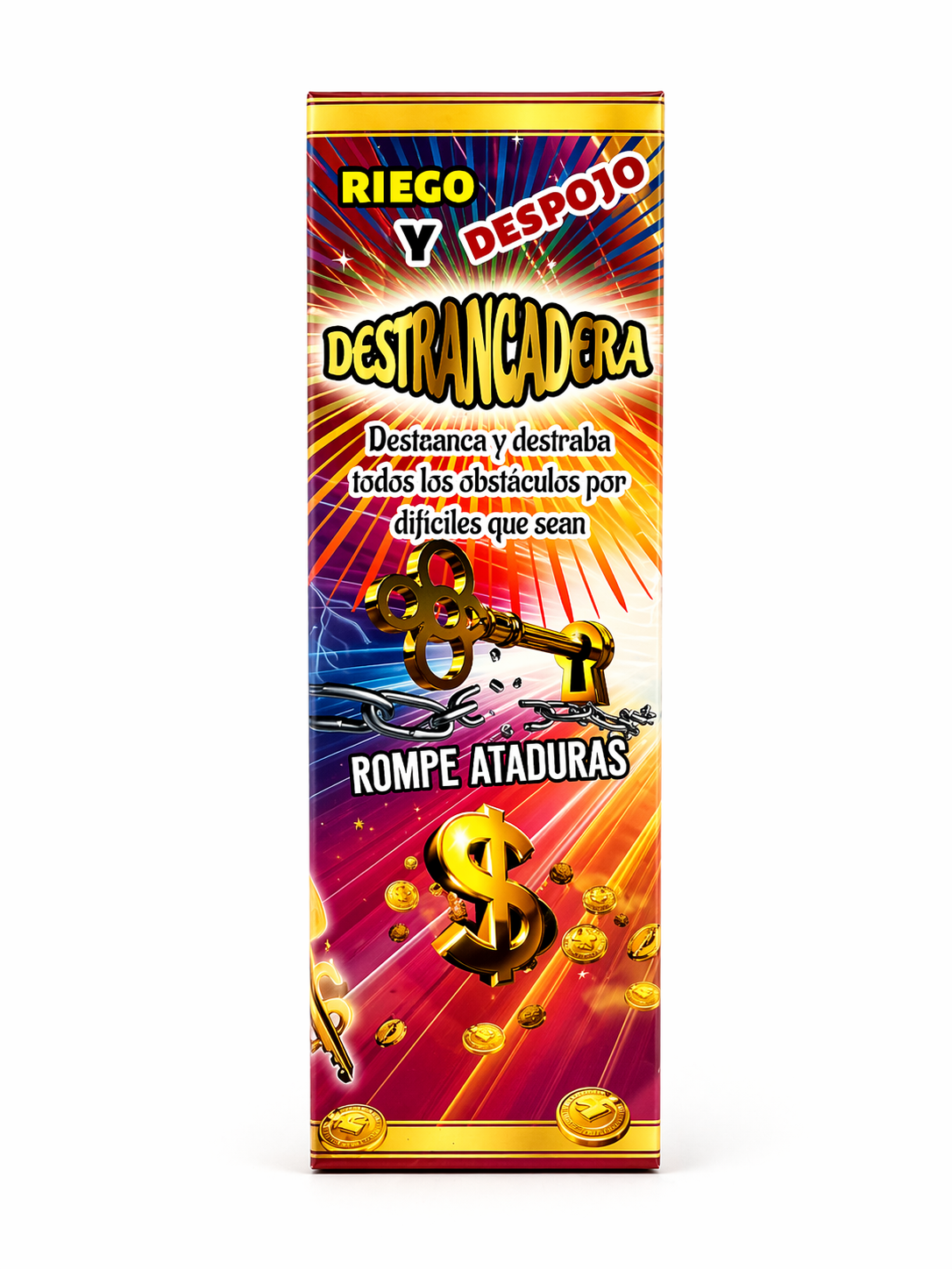 Product packaging with colorful design and text on a white background