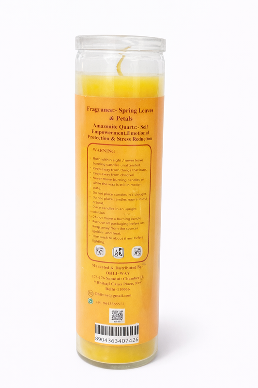 Yellow candle with text on a white background