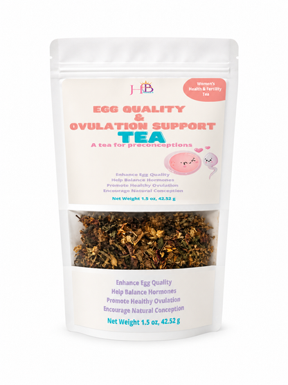Tea package for egg quality and ovulation support on a white background