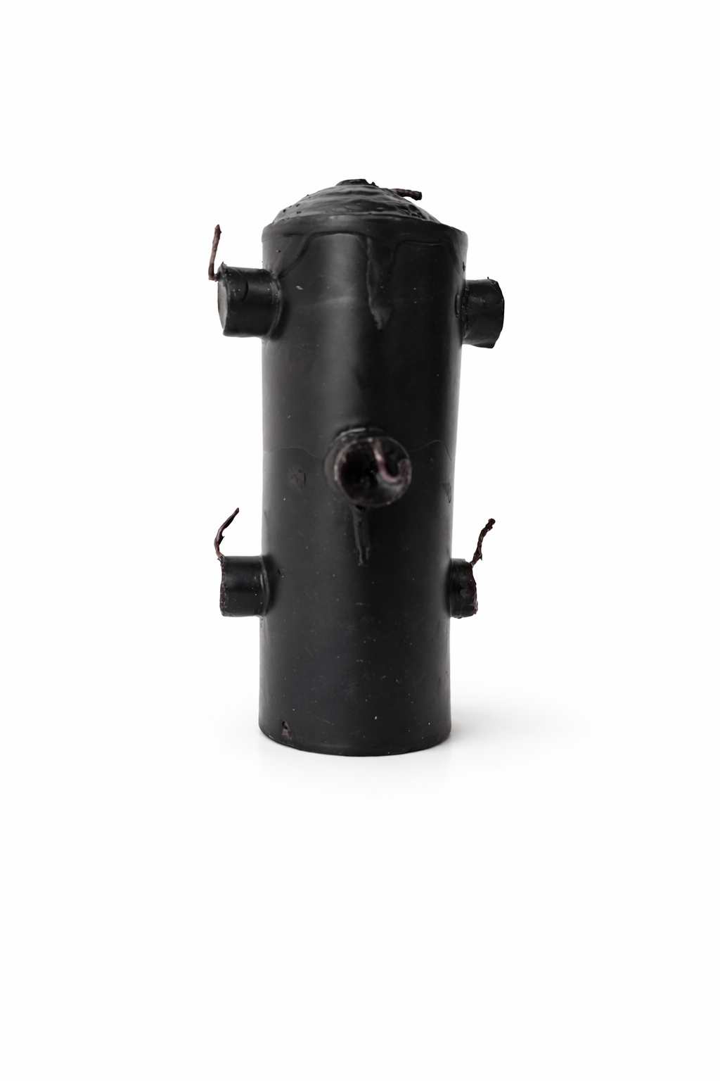 Black cylindrical mechanical part on a white background