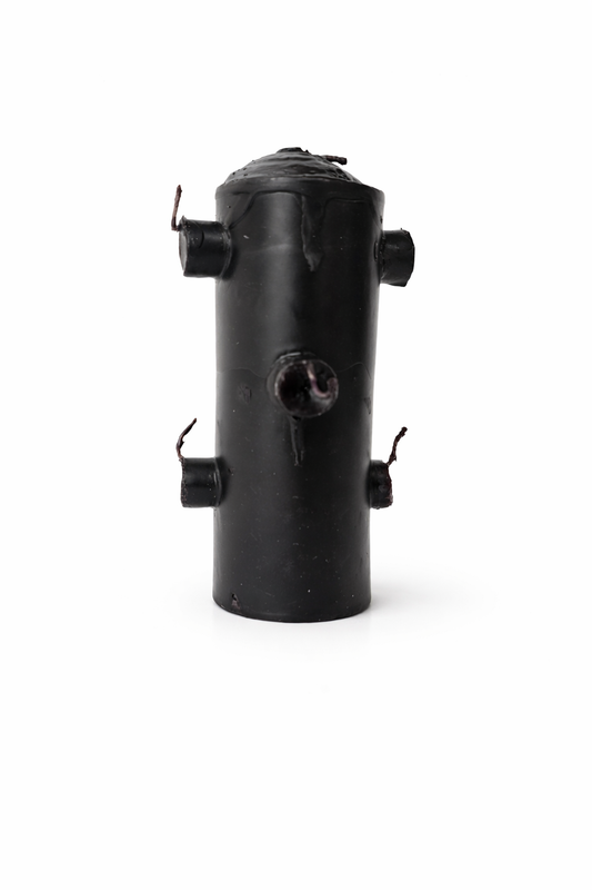 Black cylindrical mechanical part on a white background