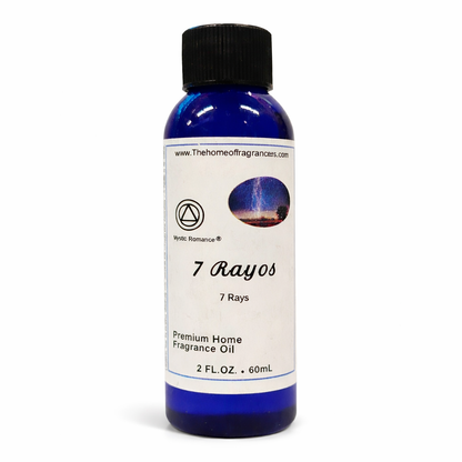 Bottle of 7 Rayos premium home fragrance oil with a blue label on a white background