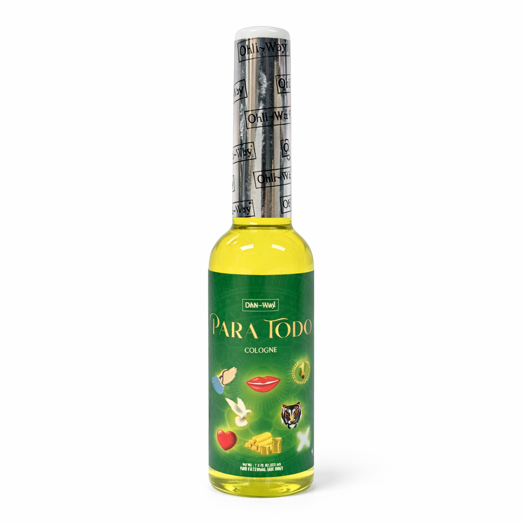 Bottle of 'Para Todo' cologne with a green label on a white background