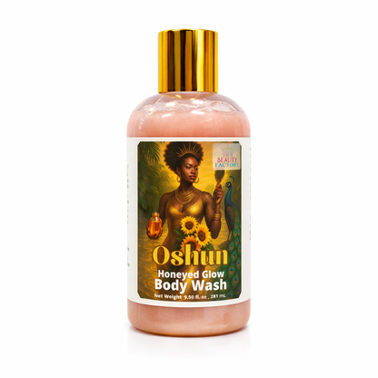 Oshun Honeyed Glow Body Wash bottle with gold cap on a white background