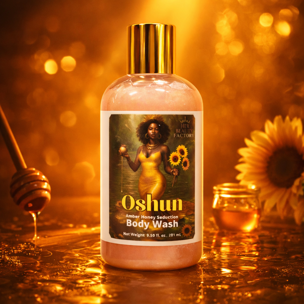 Oshun Amber Honey Seduction Body Wash on honey background 