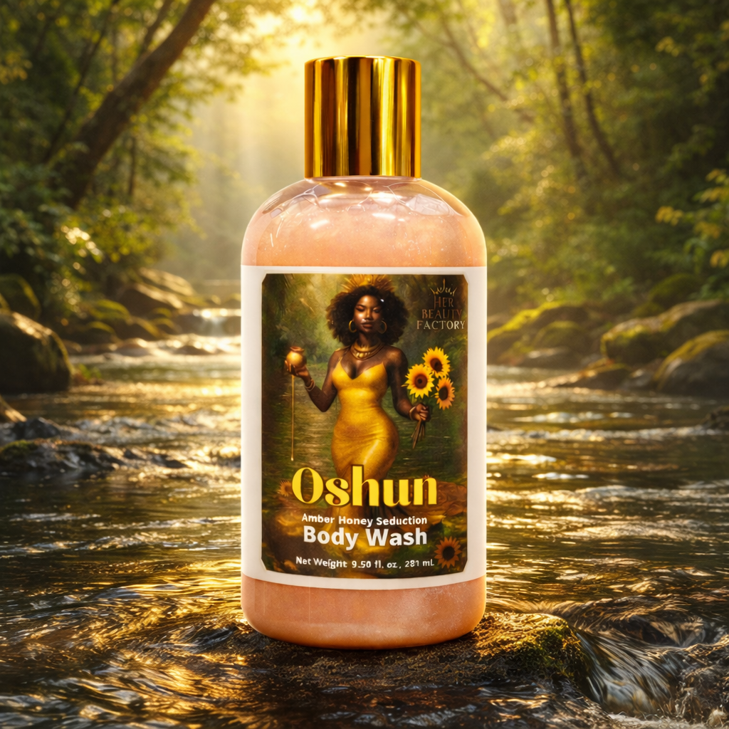 Oshun Amber Honey Seduction Body Wash on river background 