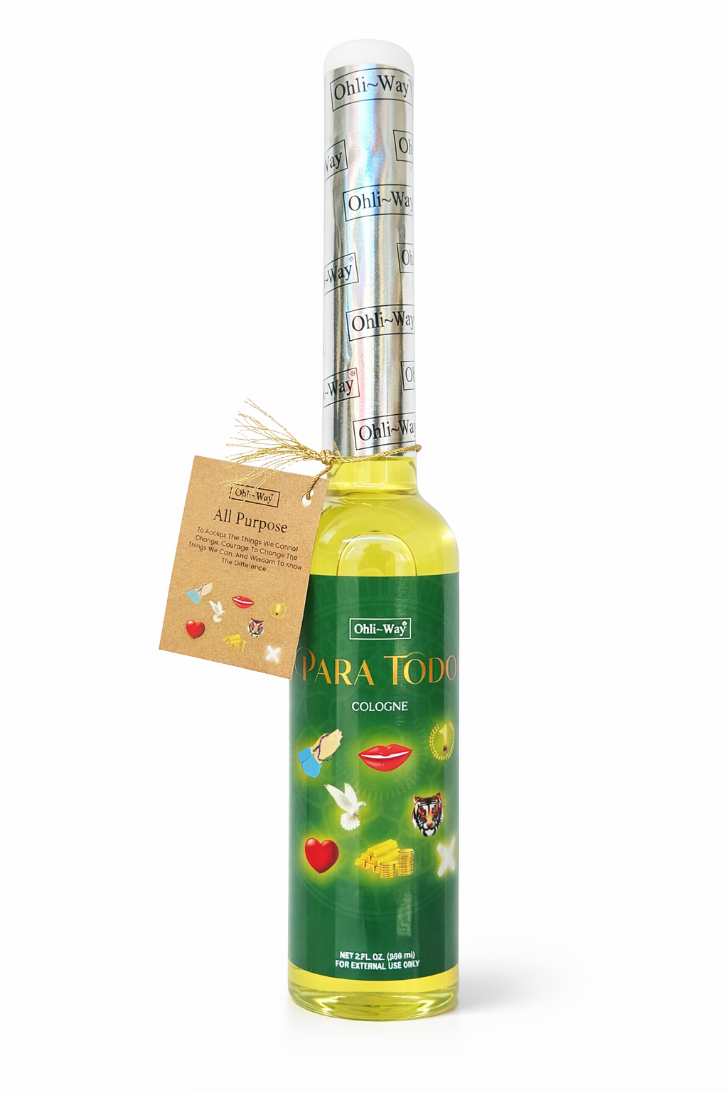 Bottle of Para Todo cologne with a green label on a white background