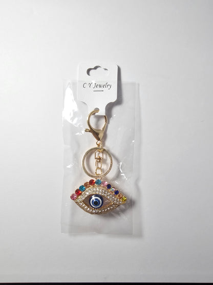 Turkish Blue Evil Eye Colorful Eyelash Rhinestone Keychain