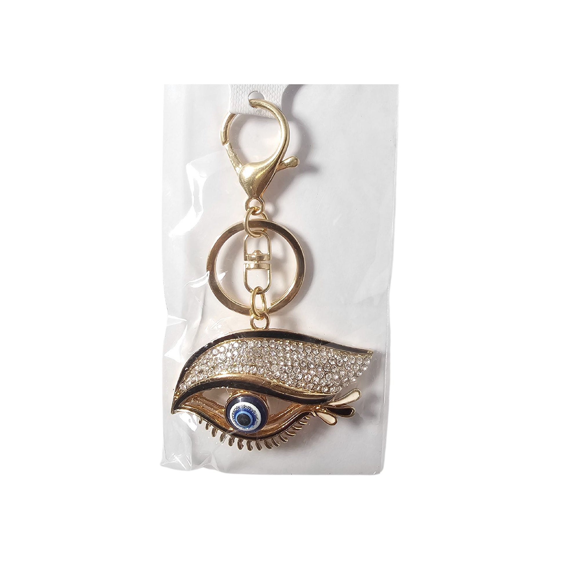 Evil Eye Rhinestone Eyelid Black Keychain