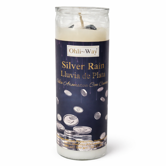 Silver Rain Prepared Candle with Hematite Quartz