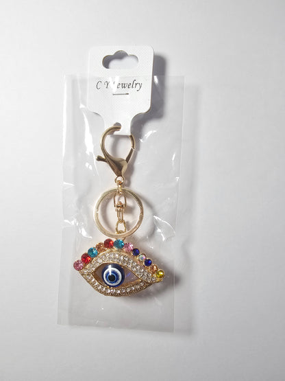 Turkish Blue Evil Eye Colorful Eyelash Rhinestone Keychain