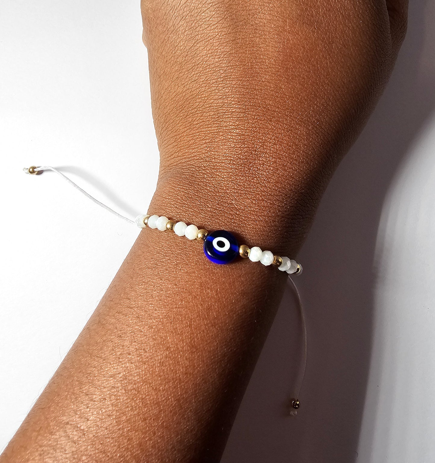 Turkish Blue Evil Eye Adjustable Glass Bead String Bracelet