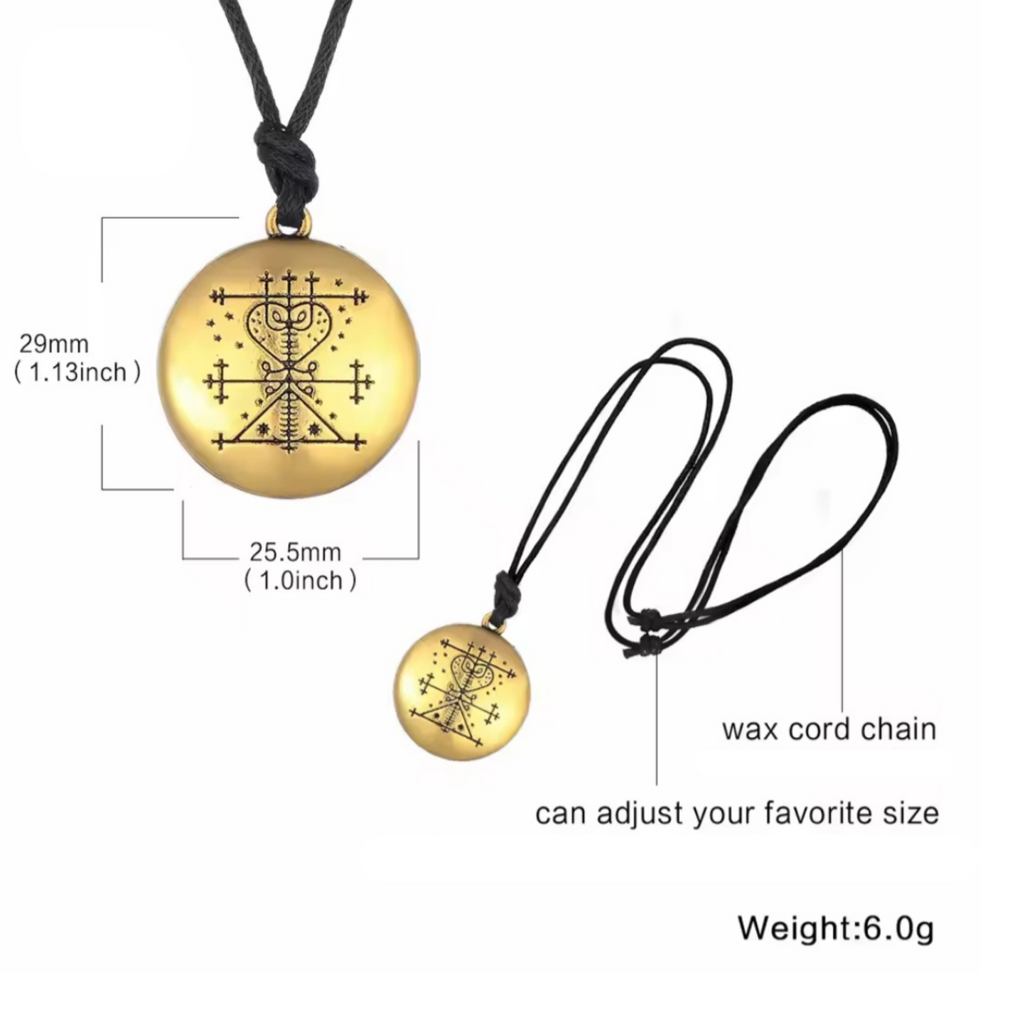 Gold Ezili Freda Pendant Black Corded Necklace