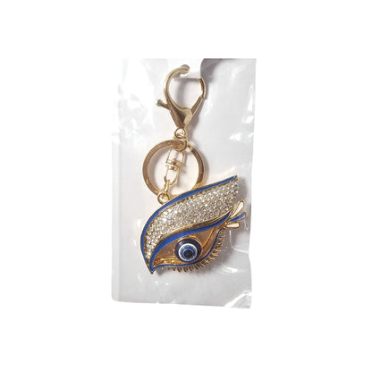 Evil Eye Rhinestone Eyelid Blue Keychain